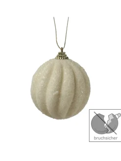 12x Christbaumkugeln Weihnachtskugeln bruchfest 2 Designs D: 8cm creme