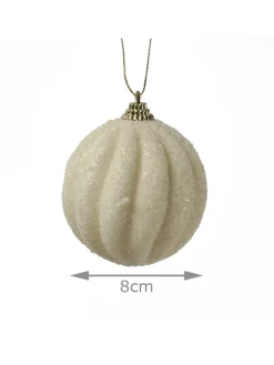 12x Christbaumkugeln Weihnachtskugeln bruchfest 2 Designs D: 8cm creme