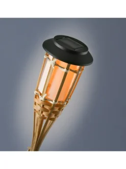 4x LED Solar Fackel Gartenfackel aus Bambus H: 60cm in natur