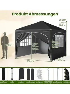 3x3 m Faltpavillon mit 4 Seitenwänden in Schwarz