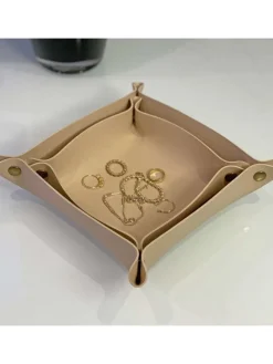 2x Taschenleerer Schmuck Schlüselablage Kunstleder in Beige