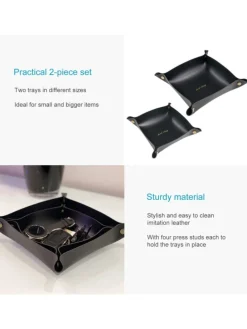 2x Taschenleerer Schmuck Schlüselablage Kunstleder in Schwarz