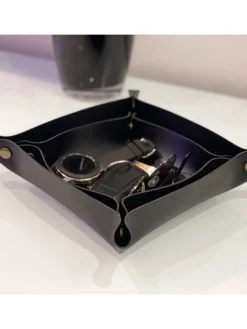 2x Taschenleerer Schmuck Schlüselablage Kunstleder in Schwarz