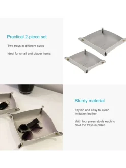 2x Taschenleerer Schmuck Schlüselablage Kunstleder in Grau