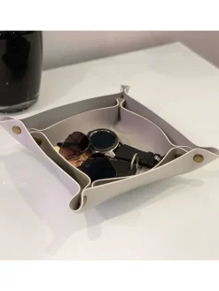 2x Taschenleerer Schmuck Schlüselablage Kunstleder in Grau