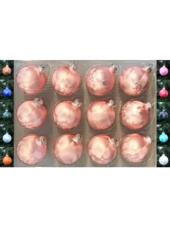 12x Thüringer Glas Eislack 6cm Christbaumkugeln in Rosa