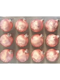 12x Thüringer Glas Eislack 6cm Christbaumkugeln in Rosa
