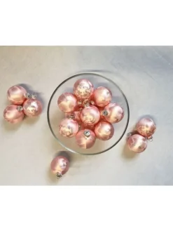 12x Thüringer Glas Eislack 6cm Christbaumkugeln in Rosa