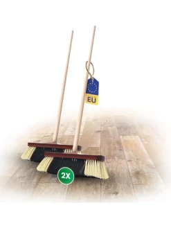 2X Zimmerbesen mit Stiel ROSSHAAR Mischung Besen weiche Borsten Schran in Braun