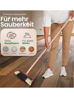 2X Zimmerbesen mit Stiel ROSSHAAR Mischung Besen weiche Borsten Schran in Braun