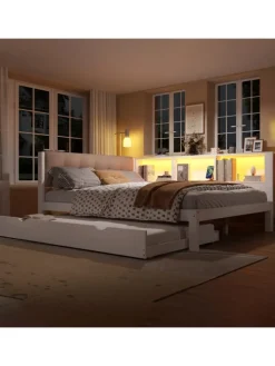 140x200cm Einzelbett Tagesbett ausziehbar mit LED