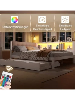 140x200cm Einzelbett Tagesbett ausziehbar mit LED