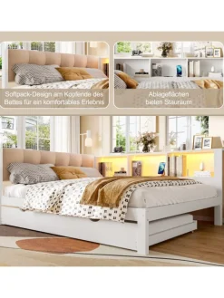 140x200cm Einzelbett Tagesbett ausziehbar mit LED