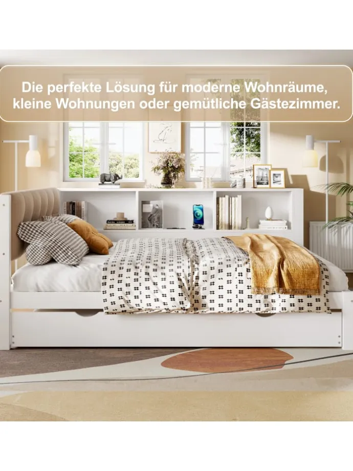 140x200cm Einzelbett Tagesbett ausziehbar mit LED