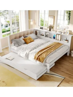 140x200cm Einzelbett Tagesbett ausziehbar mit LED