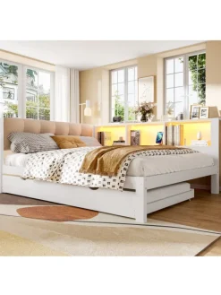 140x200cm Einzelbett Tagesbett ausziehbar mit LED