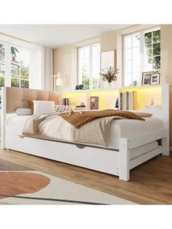 90x200cm Einzelbett Tagesbett ausziehbar mit LED