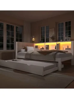 90x200cm Einzelbett Tagesbett ausziehbar mit LED