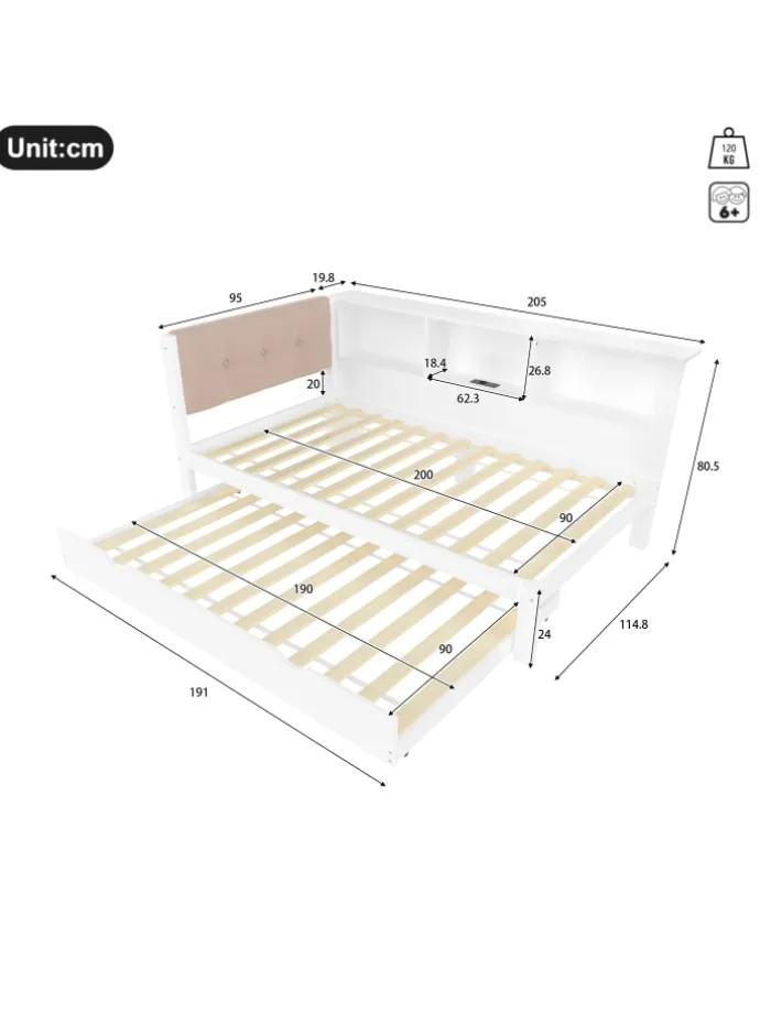 90x200cm Einzelbett Tagesbett ausziehbar mit LED