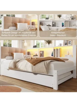 90x200cm Einzelbett Tagesbett ausziehbar mit LED