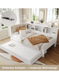 90x200cm Einzelbett Tagesbett ausziehbar mit LED