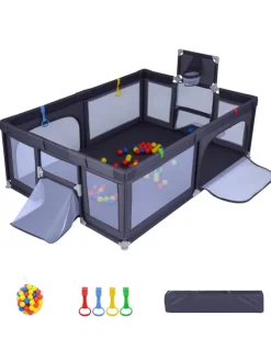 207x145cm Laufgitter mit Basketballkorb & 50 Spielbällen in Anthrazit