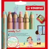XXL-Buntstifte "Woody 3in1 - Pastel" - 6 Stück+Spitzer