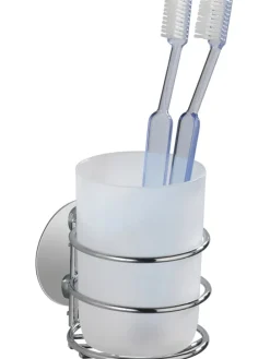 Zahnputzbecher in Silber/ Weiß - (B)7,5 x (H)10 x (T)9 cm