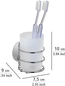 Zahnputzbecher in Silber/ Weiß - (B)7,5 x (H)10 x (T)9 cm