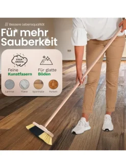 Zimmerbesen mit Stiel FEINE KUNSTBORSTEN Besen weiche Borsten dicht be in Braun