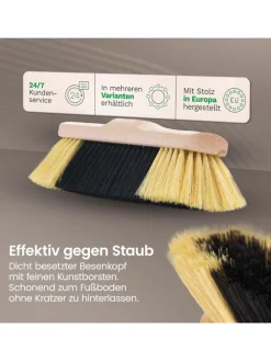 Zimmerbesen mit Stiel FEINE KUNSTBORSTEN Besen weiche Borsten dicht be in Braun