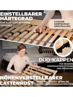 7-Zonen Lattenrost Kopfteil verstellbar 90x200 cm in Natur