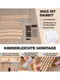 7-Zonen Lattenrost Kopfteil verstellbar 90x200 cm in Natur