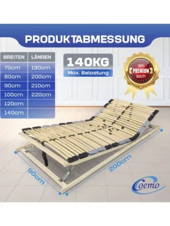 7-Zonen Lattenrost PREMIUM Kopf-Fußteil verstellbar in Natur