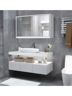 Zweitüriger Spiegelschrank Wandschrank 55 x 14 x 45 cm in Weiß