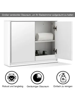 Zweitüriger Spiegelschrank Wandschrank 55 x 14 x 45 cm in Weiß