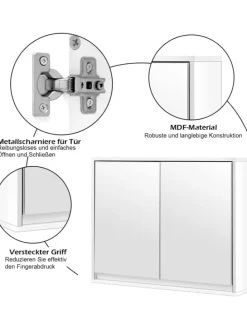 Zweitüriger Spiegelschrank Wandschrank 55 x 14 x 45 cm in Weiß